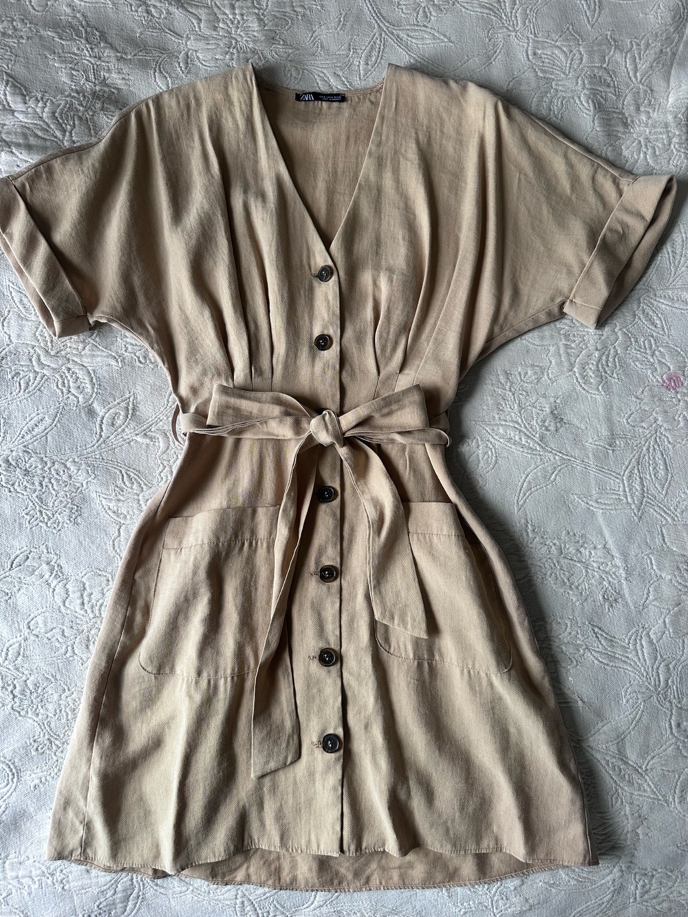 Safari Style Beige Tie-Waist Utility Jumpsuit